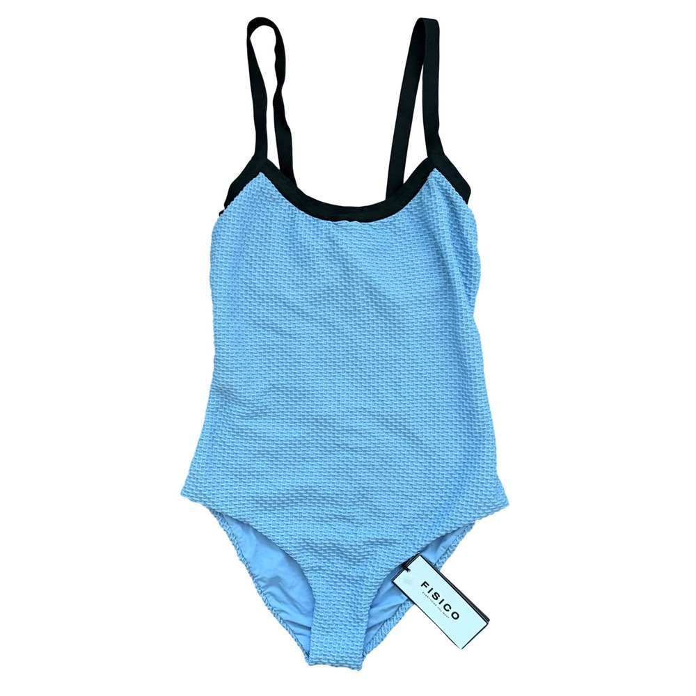 Fisico Womens One Piece Swimsuit Blue Black Textured Underwire Made in Italy M